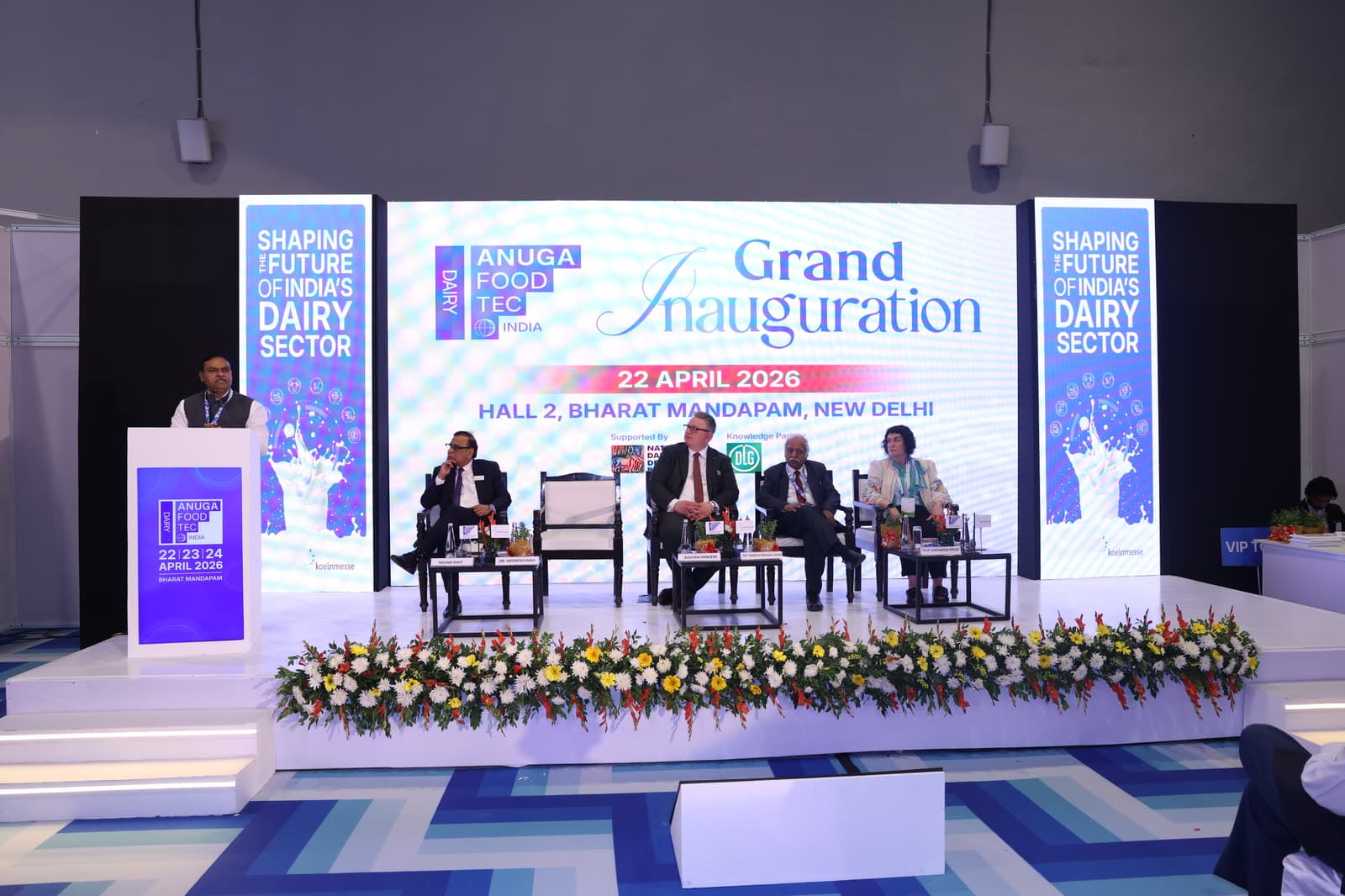 Grand inauguration stage at Bharat Mandapam, New Delhi