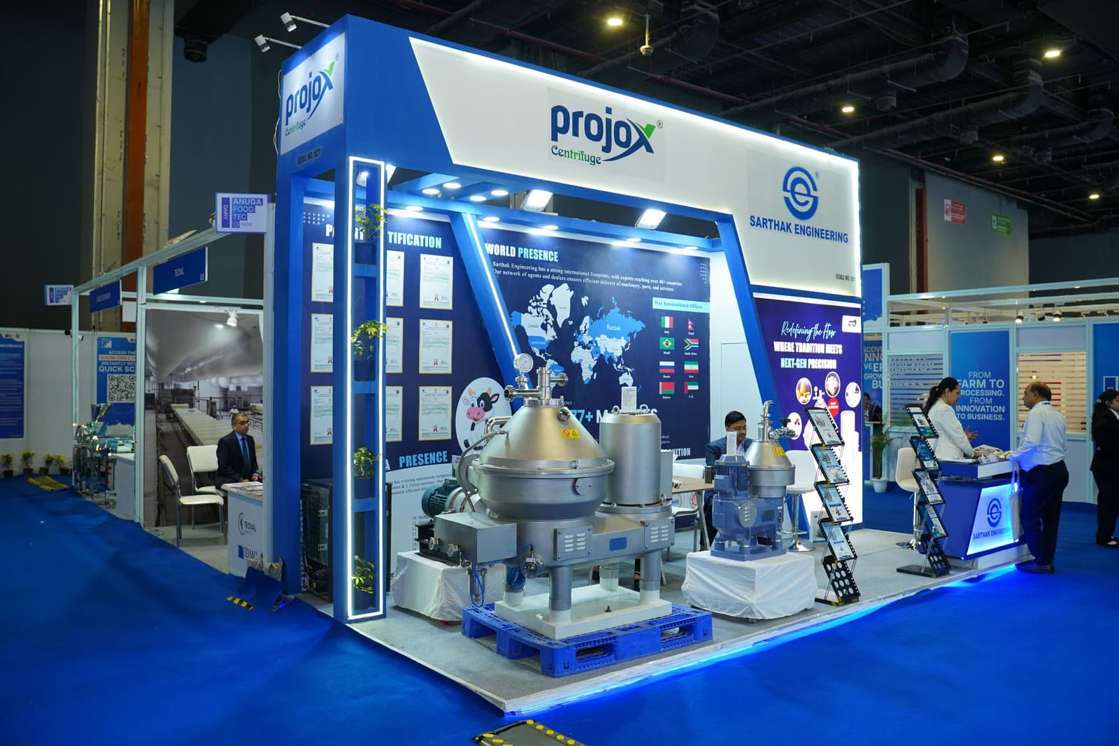 Premium exhibition booth with industrial equipment
